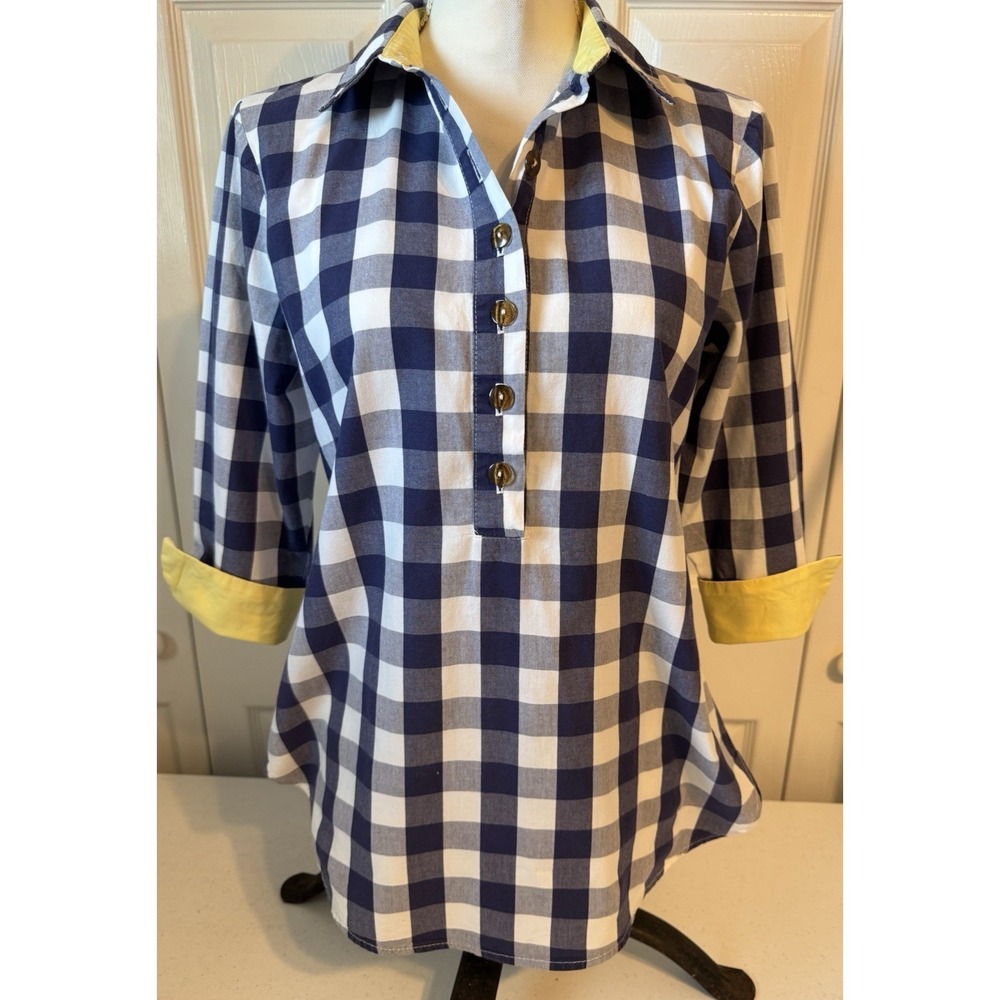 Women's Haley & The Hound Tunic Small Navy White Check Preppy Summer Vibes